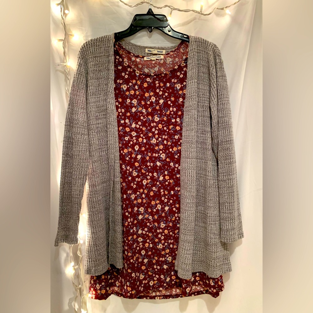 Wallflower - Floral Dress With Gray Cardigan